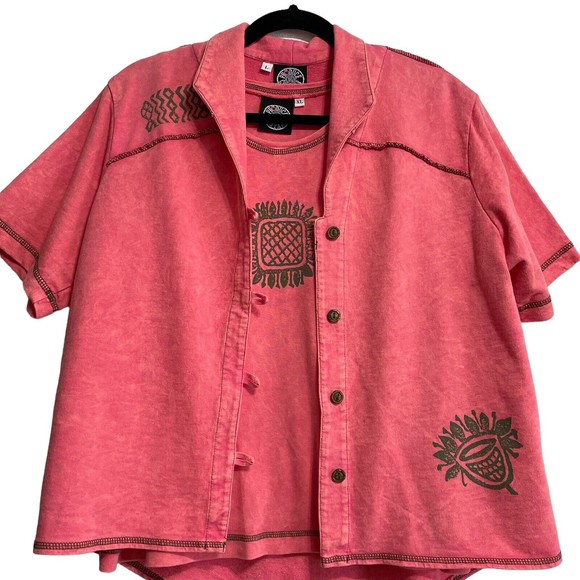 Produce Company Set Acid Wash Pink Tank Pants Jacket Outfit Art Wear Large - Picture 5 of 15